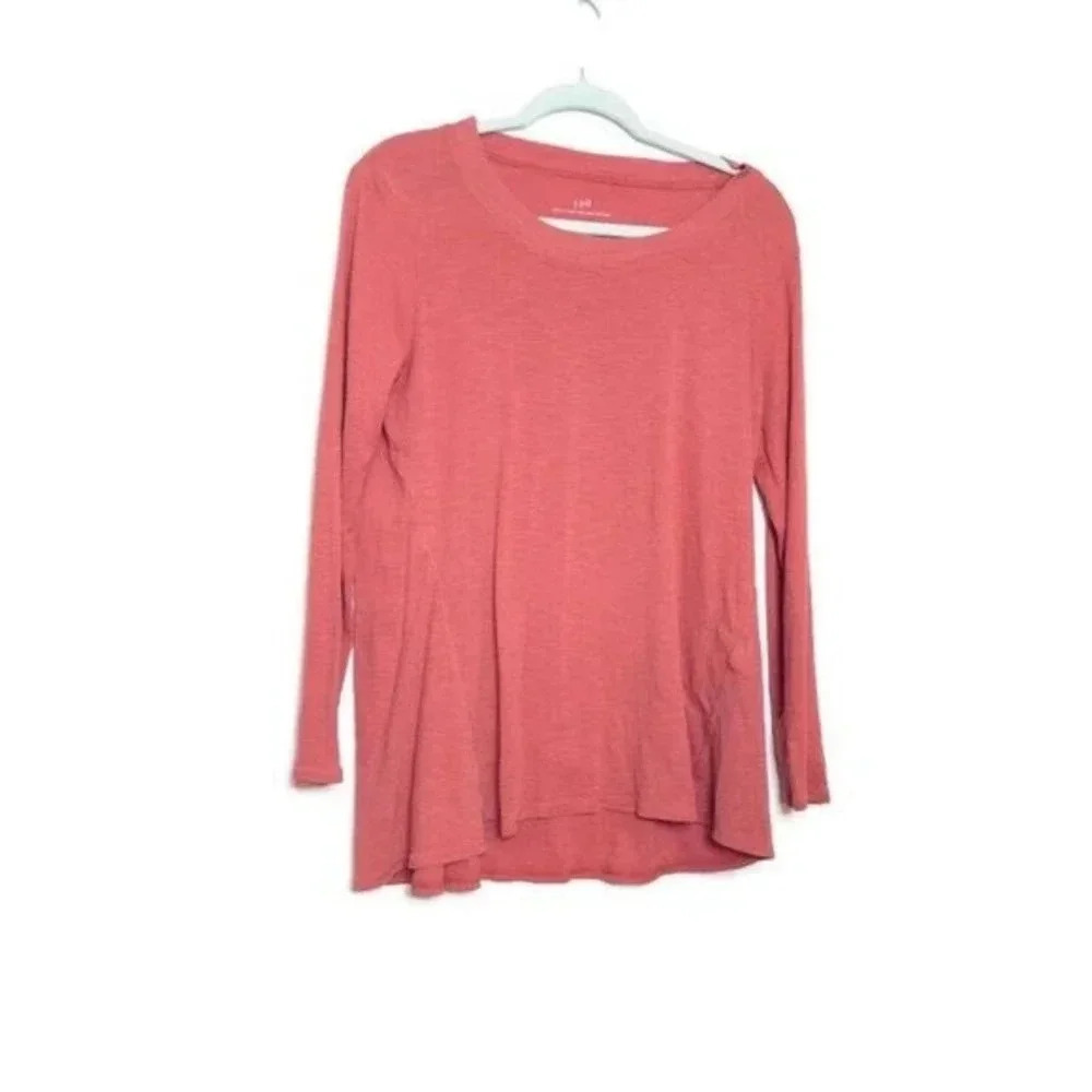J. JILL Womens Pima Cotton Scoop Neck Elliptical Tunic Sz M Pink Red Basic